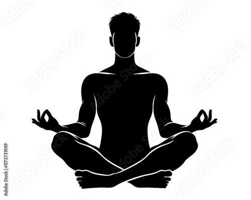 Silhouette of Man Meditating . Clipart image isolated on white background