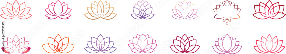 Fototapeta premium Set of beautiful lotus flowers design line art Vector illustration