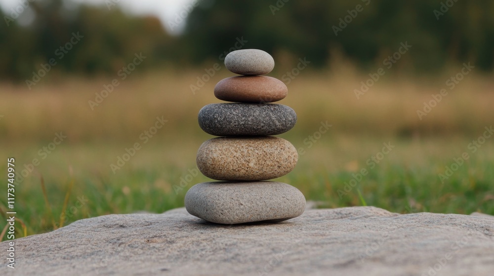 Stacked stones in a grassy field. Stacked stones in a grassy field.