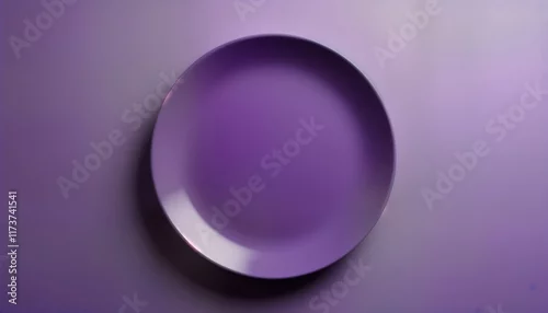 Fototapeta Purple plate on purple background. Clean, minimalist design. Empty dish for food product display. Modern tableware concept. Ideal for advertising, promotional purposes. Vibrant color scheme. Circular