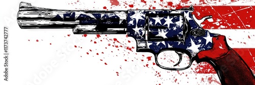 gun show, american flag background - second amendment constitutional rights to bear firearms
