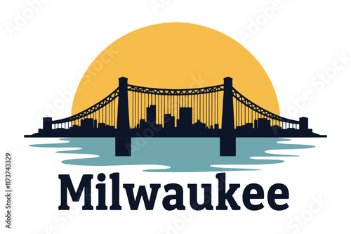 Hoan Bridge Over Lake Michigan with Milwaukee Skyline
