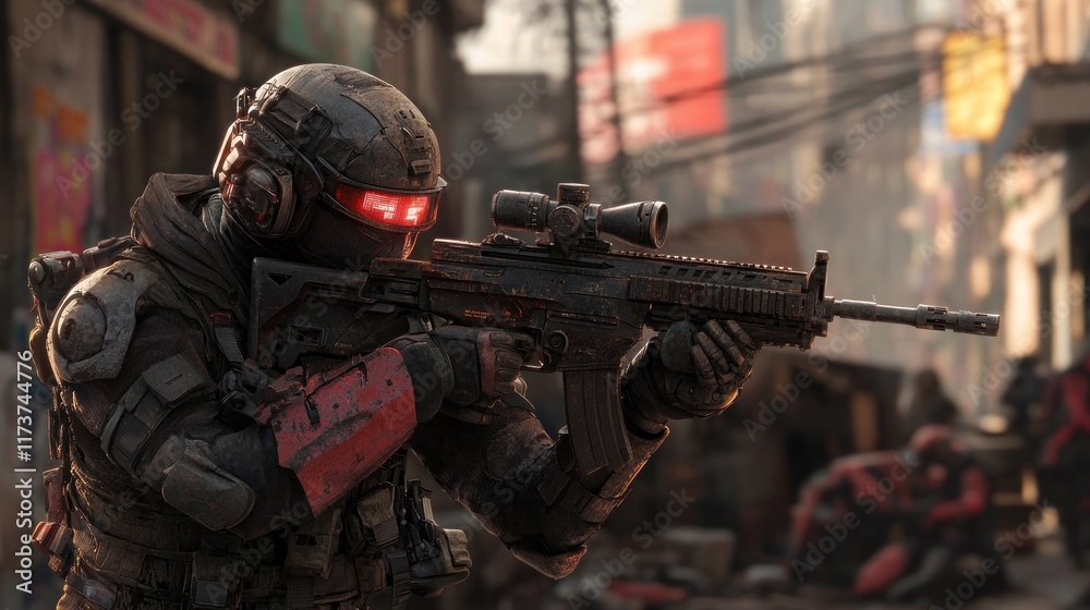 Futuristic Soldier in Urban Combat Futuristic Soldier in Urban Combat