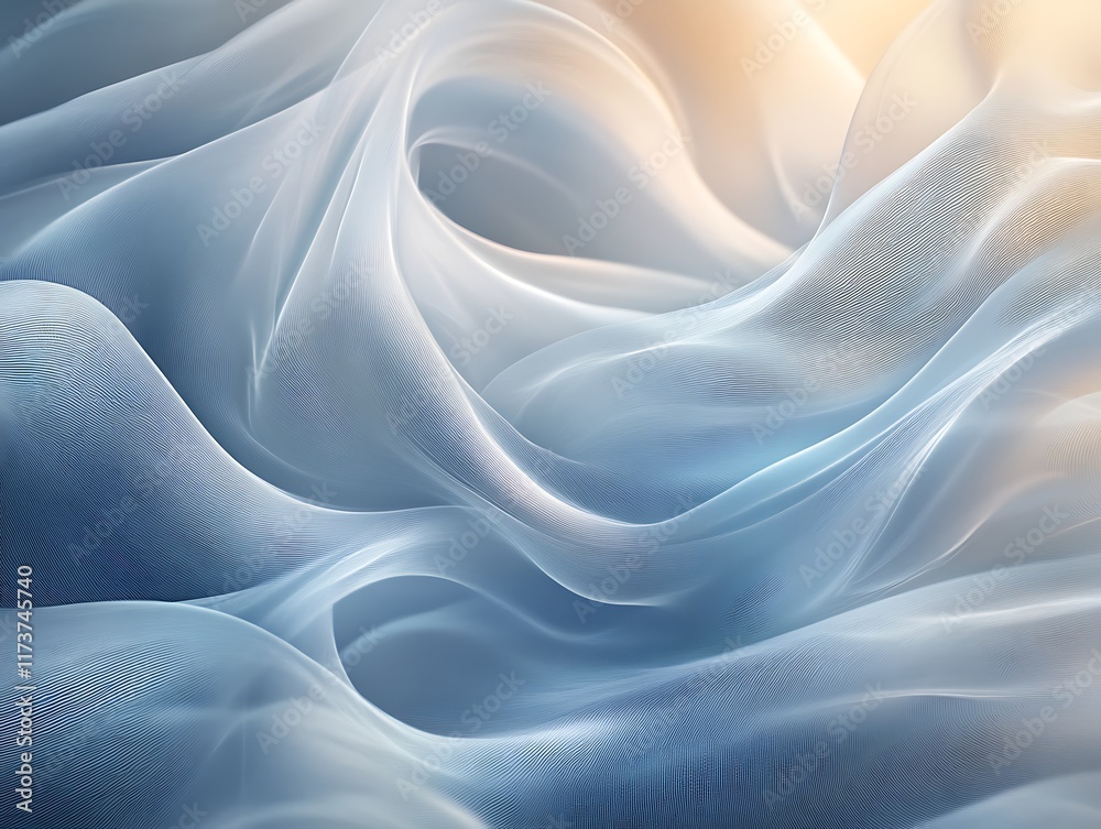 Fototapeta premium Soft, flowing light blue fabric with elegant drapes and gentle waves.