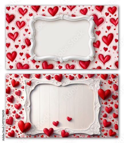 Set Valentine day card with hearts. Frame Valentine's Day. Valentine's Day Banner. Greeting card, Valentine's Day invitation.
