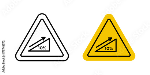 Steep slope ahead signs vectors set in black and red colors on white background.