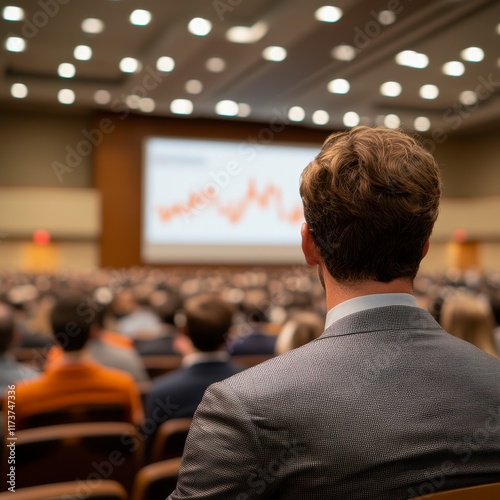 Engaging Business Presentation on Market Trends: Presenter Captivating Audience with Detailed Slide