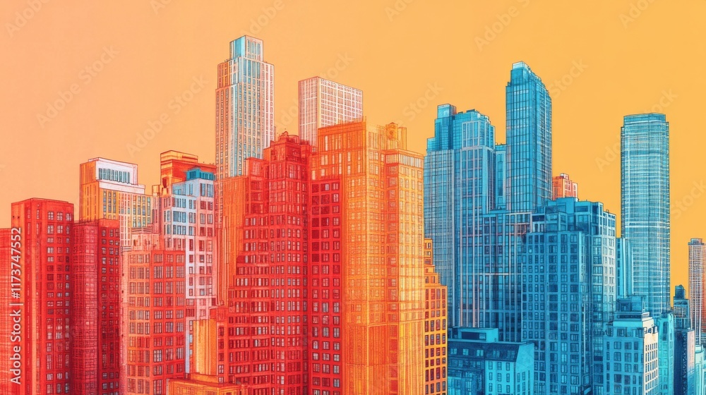 Obraz premium Vibrant Urban Landscape with High Contrast Colors