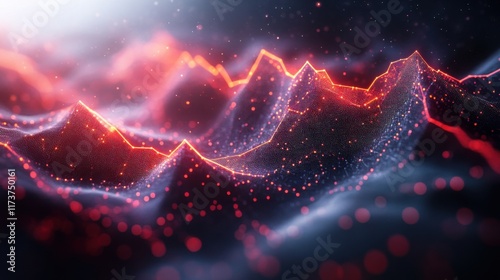 Abstract glowing red data wave background.