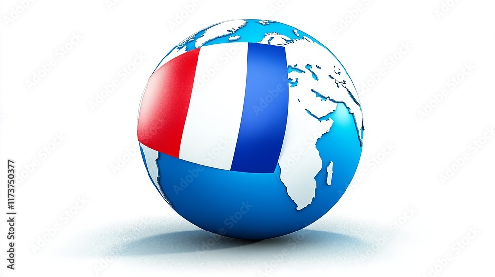 3D Vector Illustration of France's Map and Flag on a Globe, Highlighting Its Position on the World Map 3D Vector Illustration of France's Map and Flag on a Globe, Highlighting Its Position on the World Map