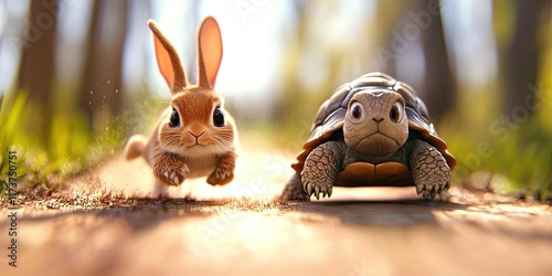 3D animation tortoise racing rabbit  photo