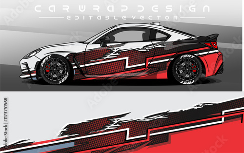 Car Livery design vector. Car wrap decal with abstract design black colour. Sticker vinyl car suitable for racing, rally or dailly use