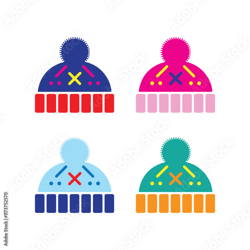 Winter Hat Vector, Knitted Beanies with Ear Flaps and Simple Designs for Seasonal Fashion and Graphics