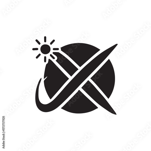 Black icon representing a planet with a sun and a cross mark indicating no or stop.