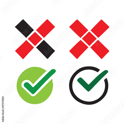 Set of four icons representing yes and no choices with checkmarks and crosses