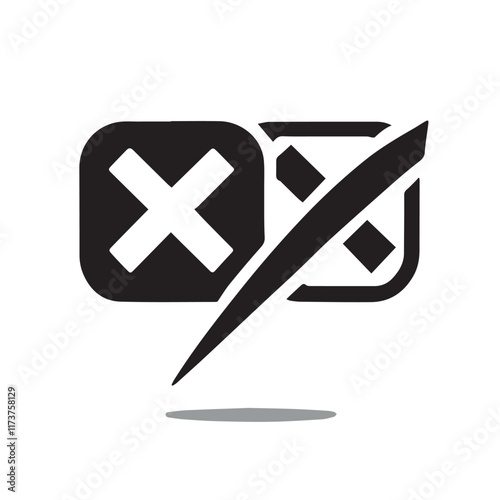 Black and white icons representing a cross mark and a canceled check mark