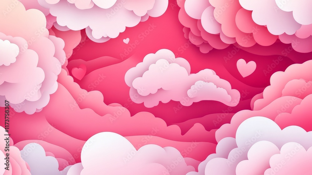 valentine wallpaper themed illustration of clouds and pink flying hearts valentine wallpaper themed illustration of clouds and pink flying hearts