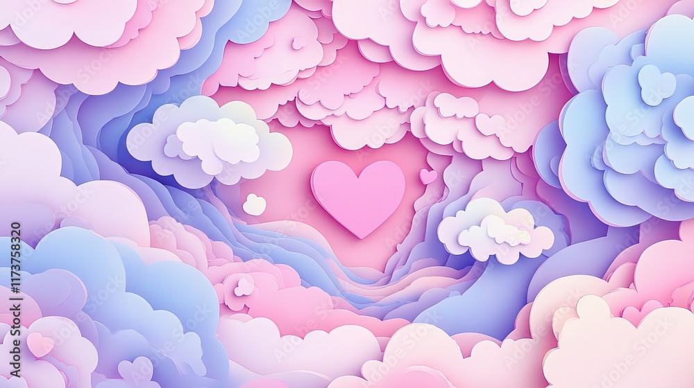 valentine wallpaper themed illustration of clouds and pink flying hearts valentine wallpaper themed illustration of clouds and pink flying hearts