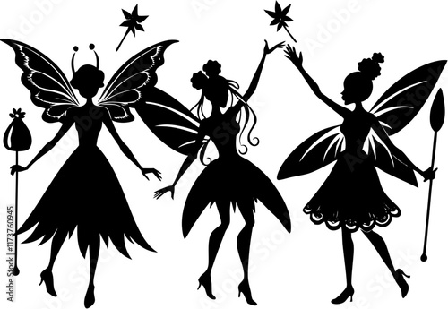 Fairy Silhouette Vector Set with Magical Wand Designs