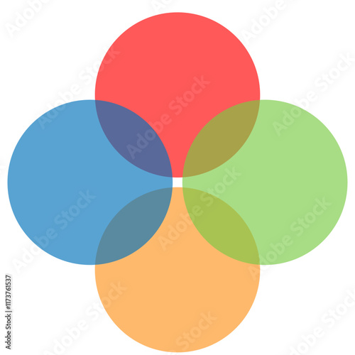 Simple overlapping  line circles vector drawing, version with three to seven objects, also interlocked rounds style. Vector illustration. Isolated on white background. EPS 10