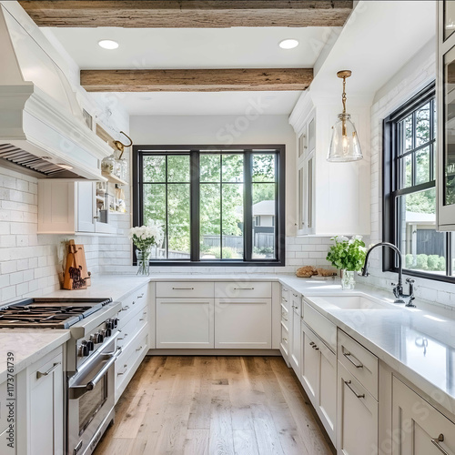 homes lucury kitchen with white walls photo