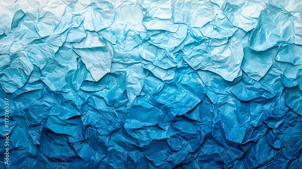 Fototapeta premium Textured blue background resembling ocean waves created with crumpled paper