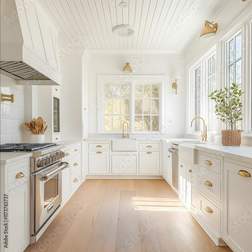 update kitchen to look like a cape cod house with white oak floors white color photo