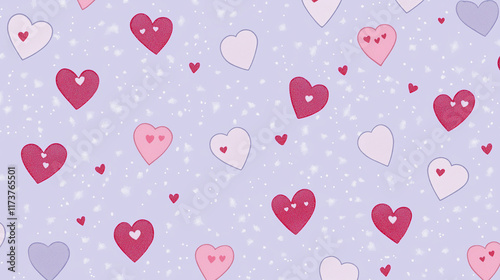 Valentine's Day Pattern Background – Cute Pink & Red Hearts on Light Purple with Glitter Sparkles, Perfect for Cards, Invitations, Gift Wrap, and Romantic Decoration