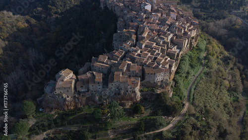 Scenic Drone Shot of Pitigliano in Rural Tuscany