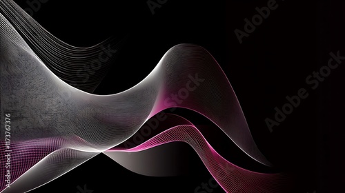 Abstract Pink and White Wave Lines on Black Background photo