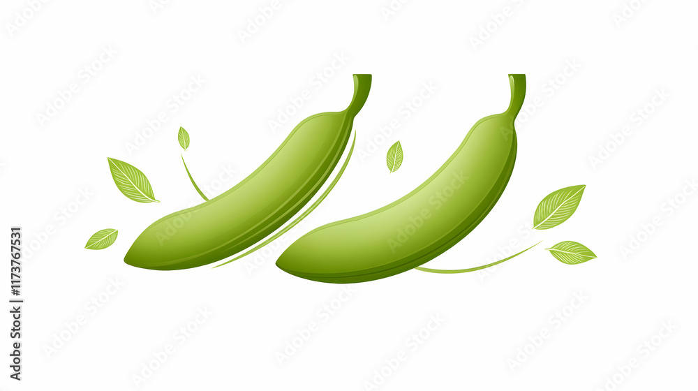 Fresh green plantains with leaves, isolated on white background, suitable for food packaging or health websites.