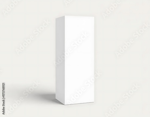 A tall blank white rectangular box stands upright