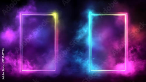Wallpaper Mural Neon Frames Enveloped in Purple and Blue Smoke Torontodigital.ca