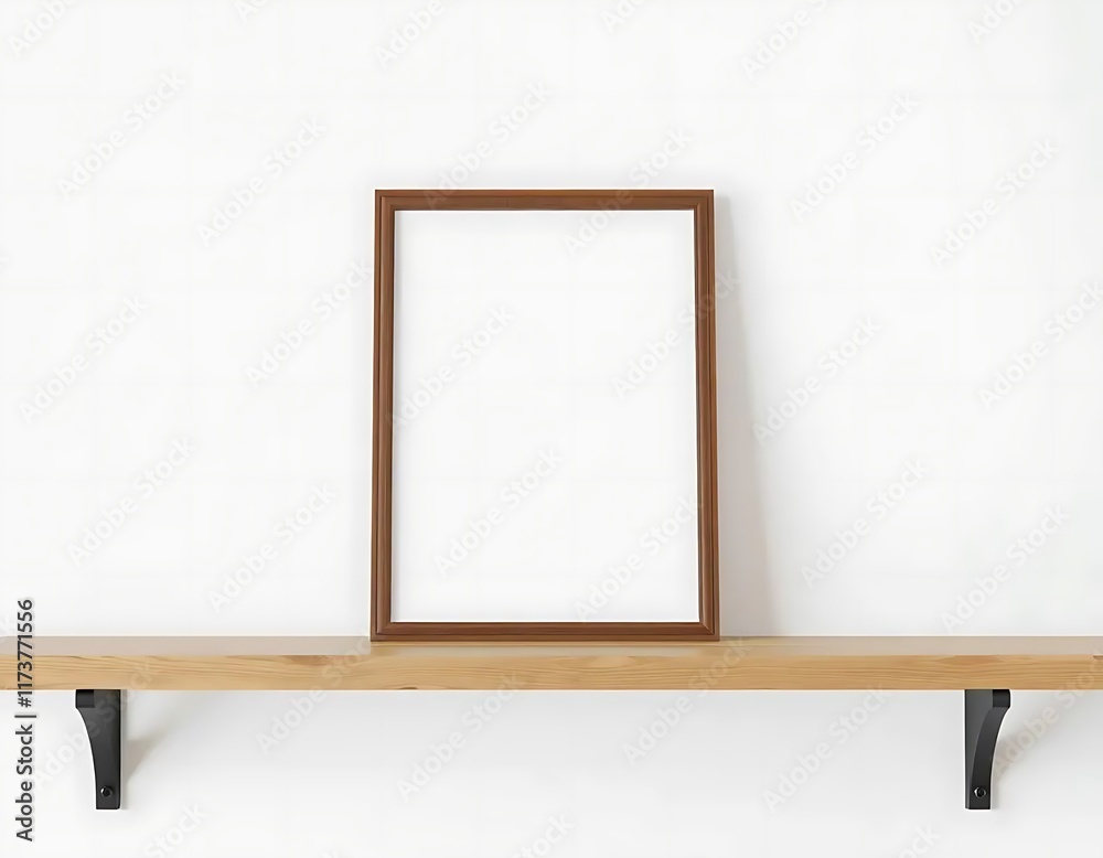 Wooden Frame on a Simple Wooden Shelf Wooden Frame on a Simple Wooden Shelf