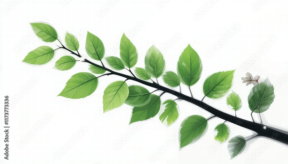 Delicate green leaves with intricate details and soft hues arranged gracefully on a white background Delicate green leaves with intricate details and soft hues arranged gracefully on a white background