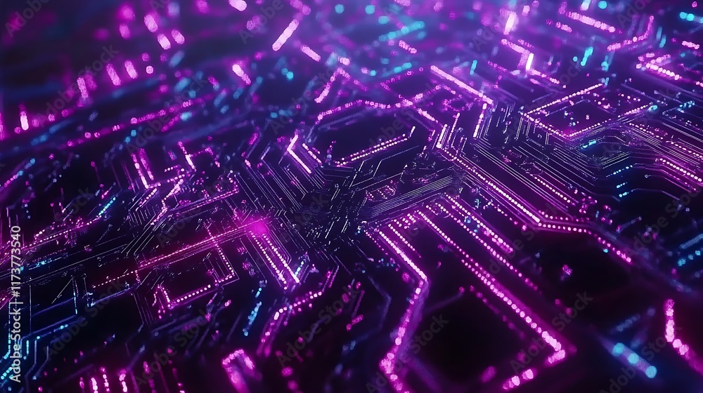 Fototapeta premium Abstract Circuit Board Neon Lights Glowing Design