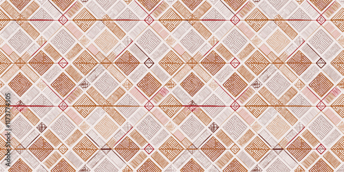 Delicate handmade  geometrical merged with ethnic ikat influences in a seamless vector design, ideal for creating unique wrapping and wallpaper options.