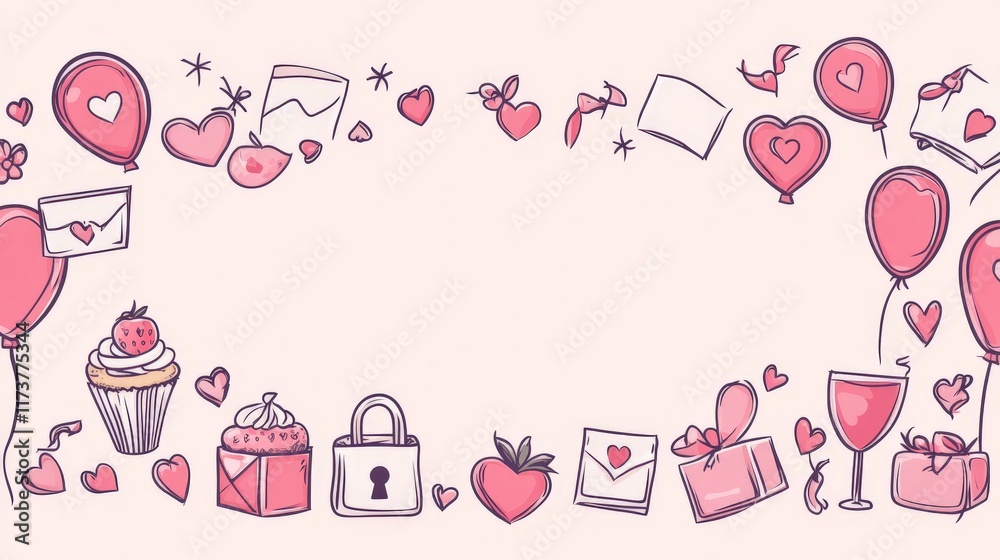 Fototapeta premium valentine's day icon frame illustration with a pastel pink background.