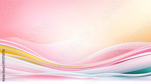 Pastel wave abstract background; soft, flowing lines; pink, yellow, and teal hues; sunrise scene; ideal for website banners or presentations.