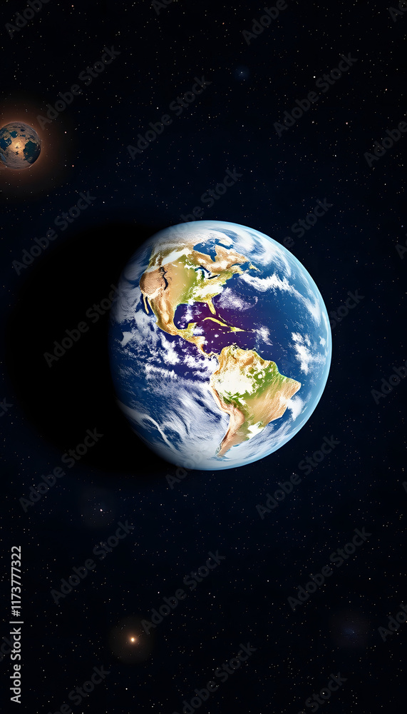 Naklejka premium Flat Earth in space. Concept mythology universe and world are disk. Generation AI, magazine photoshoot, with white tones