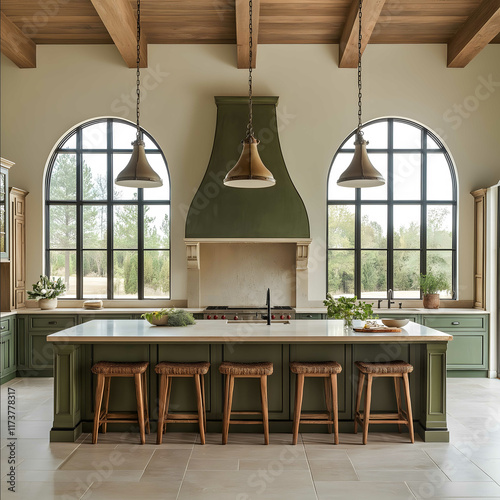 green kitchen transitional