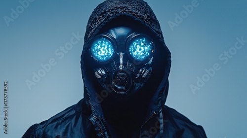 Cyberpunk Gas Mask Figure: Futuristic, Mysterious, and Dark photo