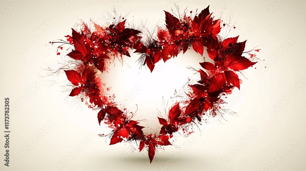 Vibrant red leaves create a heart shape for love and passion decoration Vibrant red leaves create a heart shape for love and passion decoration
