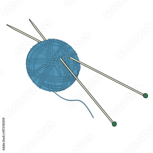 Ball Of Blue Yarn With Knitting Needles on white background