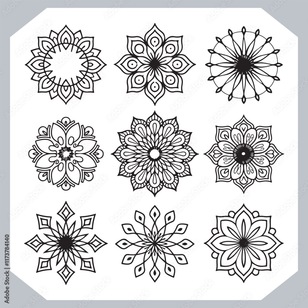 Obraz premium Minimal Mandala Silhouettes Beautiful Vector Logotype Designs
