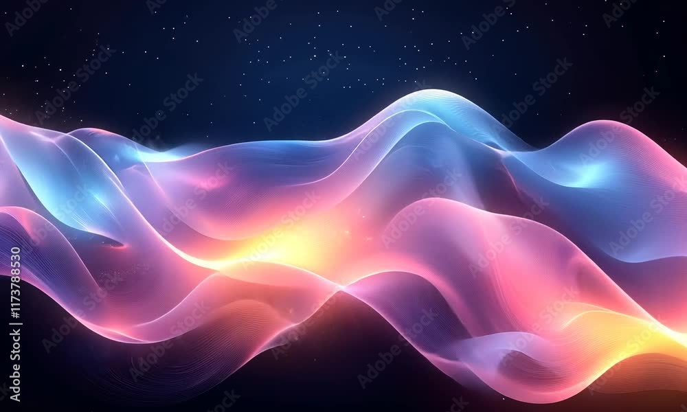 Celestial Waveforms: Abstract Cosmic Nebula with Glowing, Intertwined Lines Celestial Waveforms: Abstract Cosmic Nebula with Glowing, Intertwined Lines