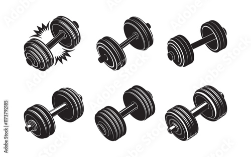 set of dumbbell silhouette, black and white silhouette, vector and illustration