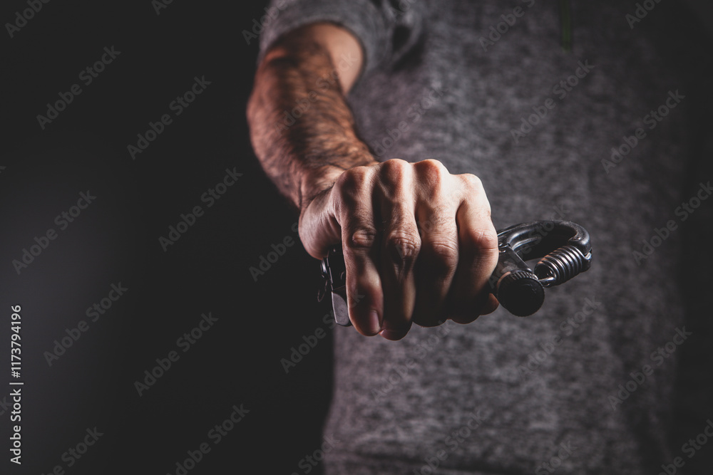 Fototapeta premium a hand holding a black metal chain.