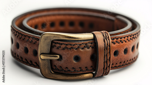 A brown belt with a gold buckle and a black buckle. photo