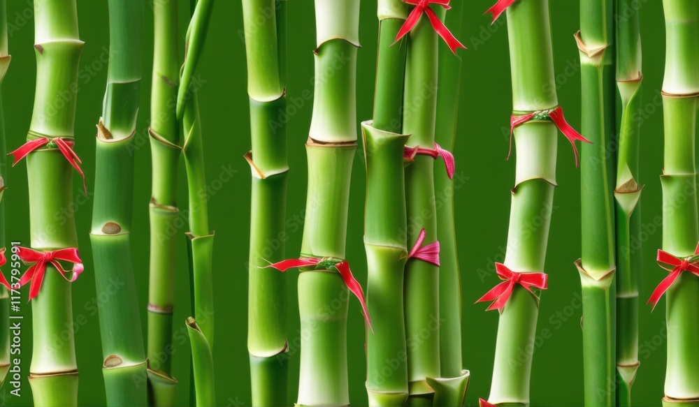 Fototapeta premium A dense grove of tall, slender bamboo stalks bathed in warm sunlight, creating a serene and tranquil scene.